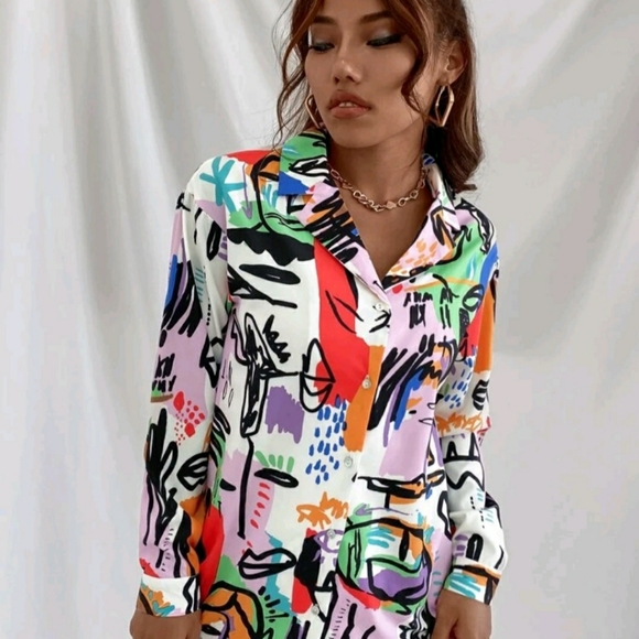 Very beautiful colorblock Curved Hem Tunic Blouse - Picture 4 of 7